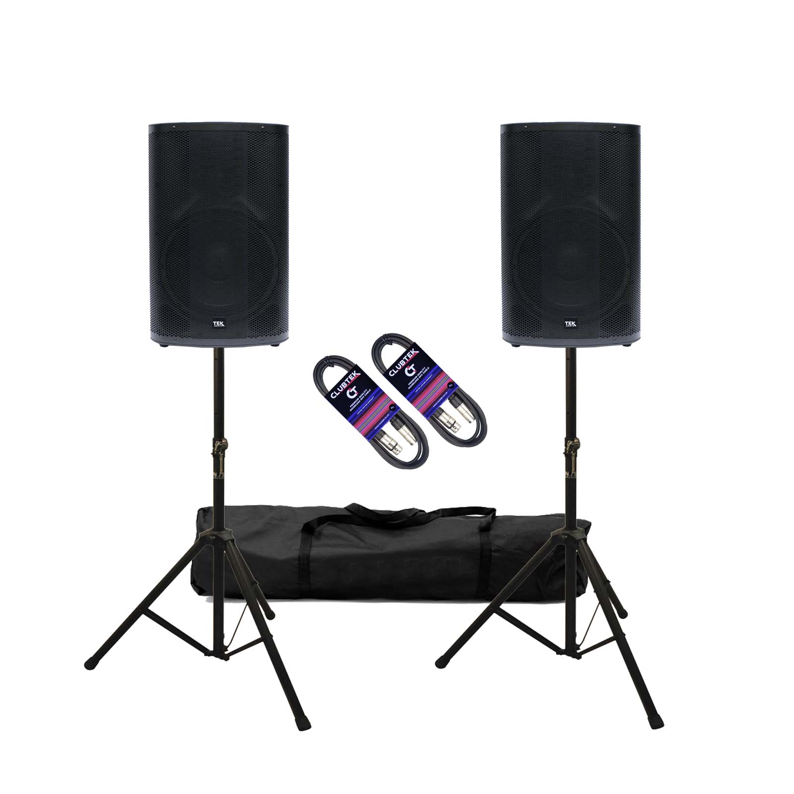 Pair of TEK Audio TEK12v2 1600W 12" Active Speakers with free Stands & Cables
